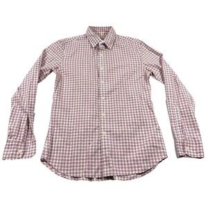 J. Press Oxford Checkered Red White Long Sleeve Cotton Dress Shirt Sz XS USA